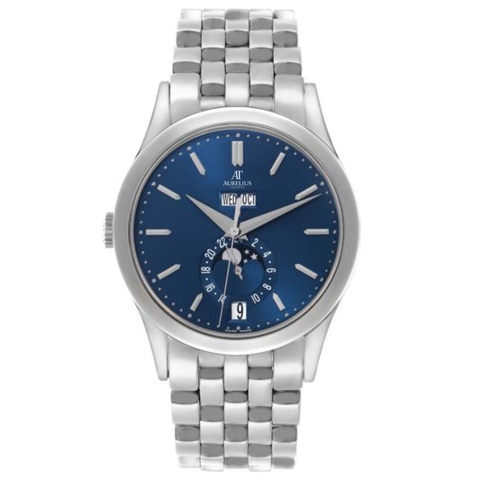 Annual Calendar 38 – Blue Dial | Silver Tone Bracelet & Multi-Display Layout